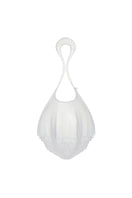 Mesh Alhambra top handle bag in Frost-White with sleek design and structured silhouette, perfect for elegant everyday use.