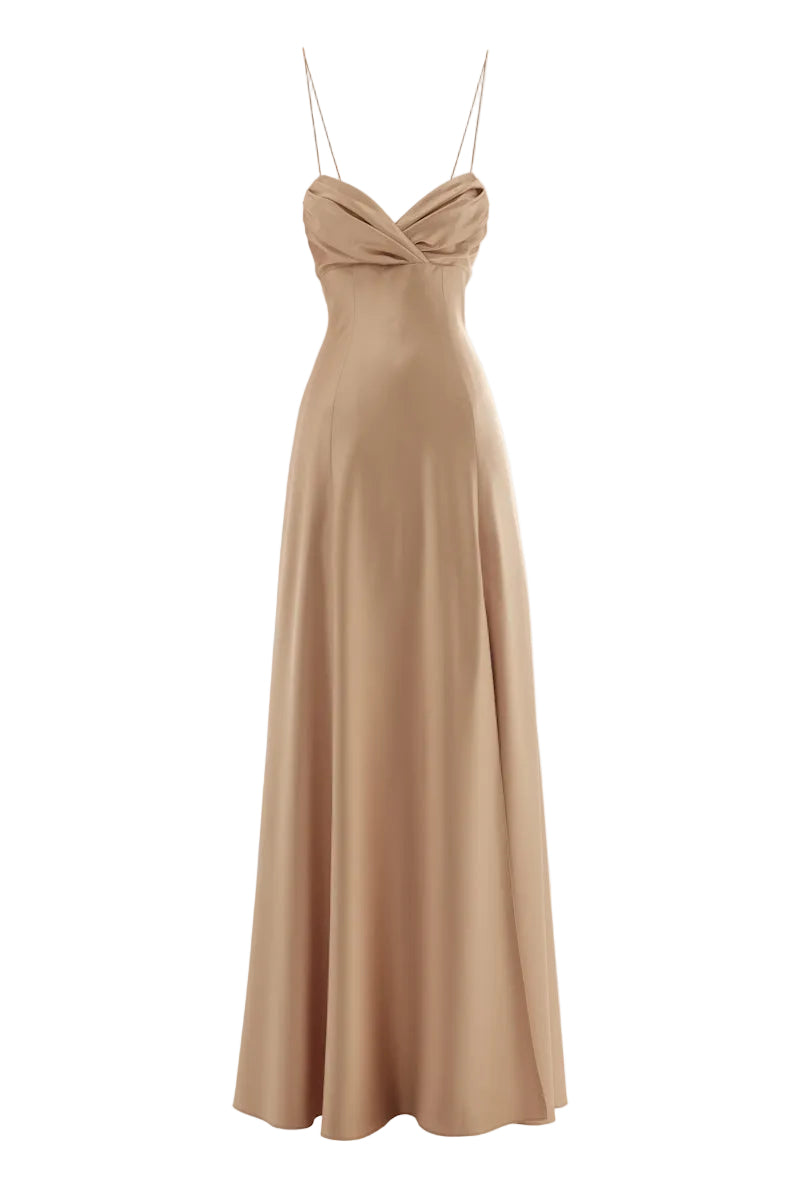 Elegant CULT MIA X MONETRE LUEUR gown in soft fabric, featuring intricate design details, perfect for formal occasions.