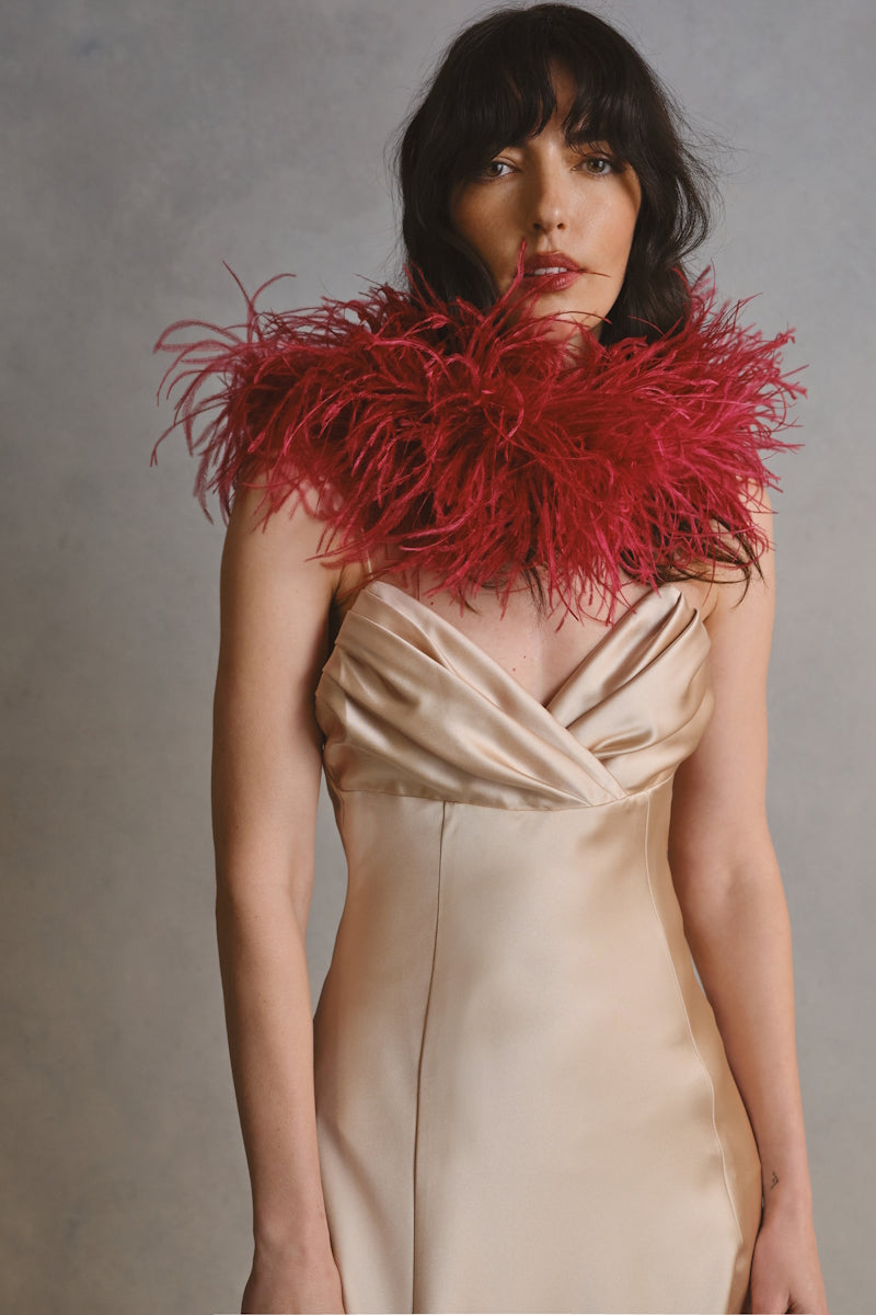 Monetre CULT MIA X MonetRé Lueur gown in soft fabric with elegant design, showcased on a model.