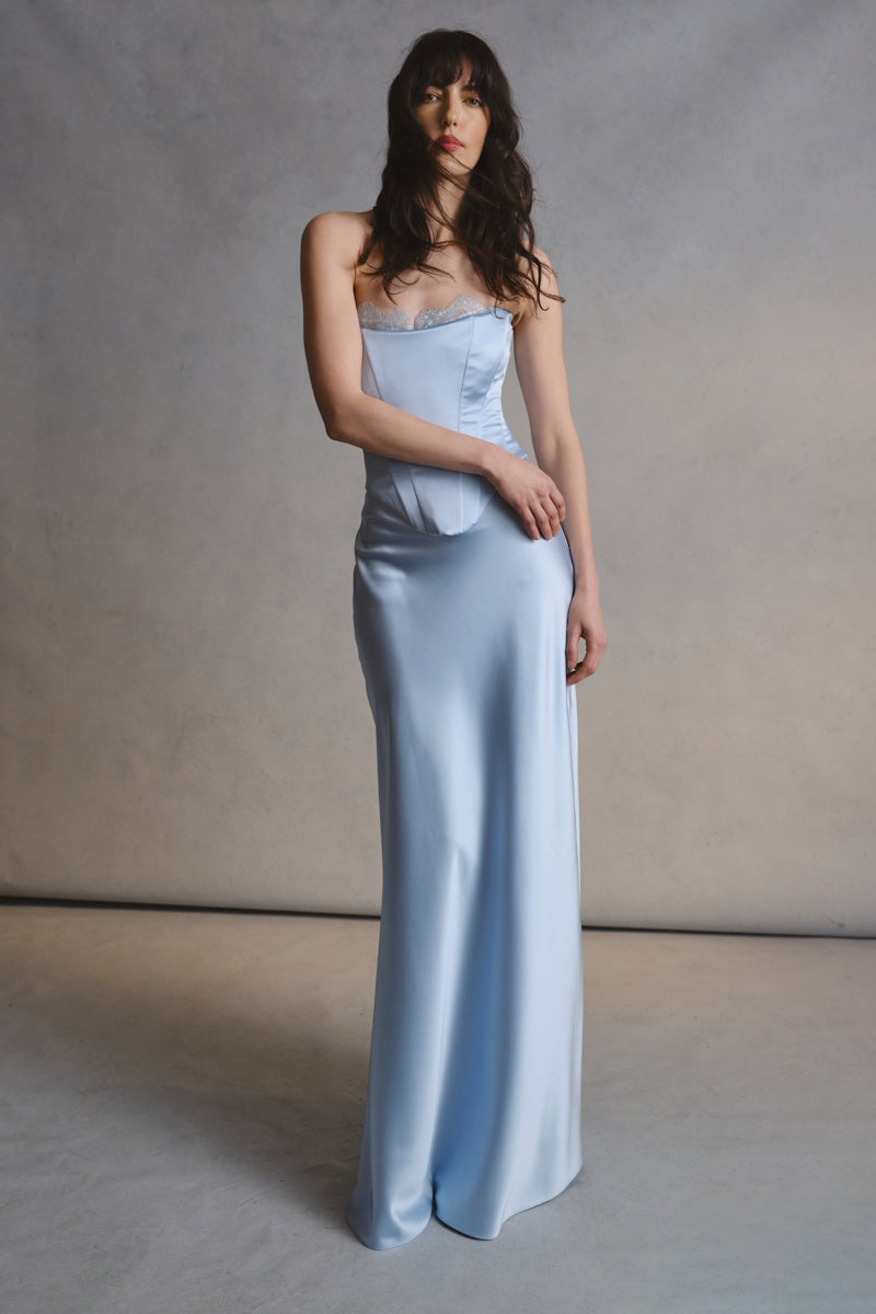 Monetre CULT MIA X Monetree Azure Sculpt co-ord set featuring matching top and pants in vibrant blue fabric.