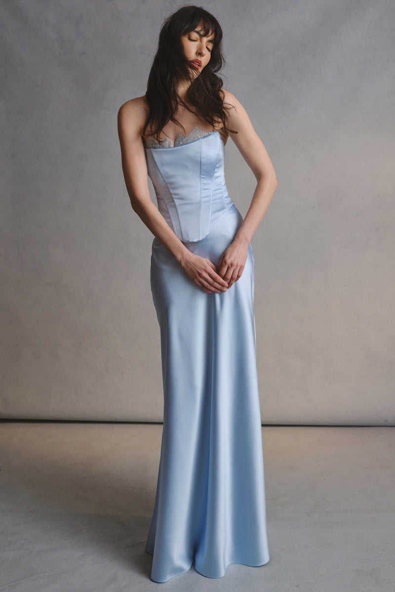 Monetre CULT MIA X MONETRE AZURE SCULPT co-ord set featuring matching top and pants in vibrant blue fabric.