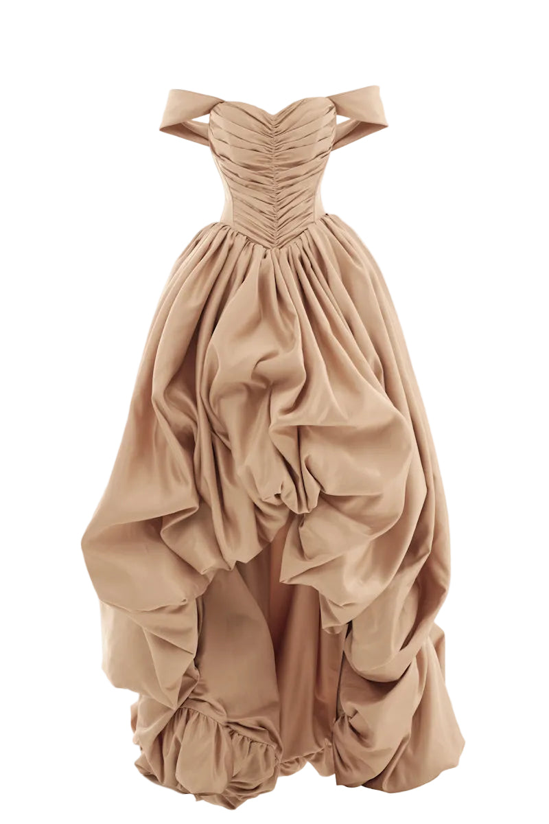 Monetre CULT MIA X Monetre Aura gown in elegant fabric, featuring a flowing silhouette and intricate design details.