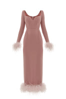 Monetre Cult Mia X MonetRé rosé midi dress with floral pattern and flowy fabric, displayed on a hanger.