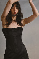 Black lace co-ord set by Monetre, featuring a stylish crop top and matching high-waisted pants, perfect for a chic look.