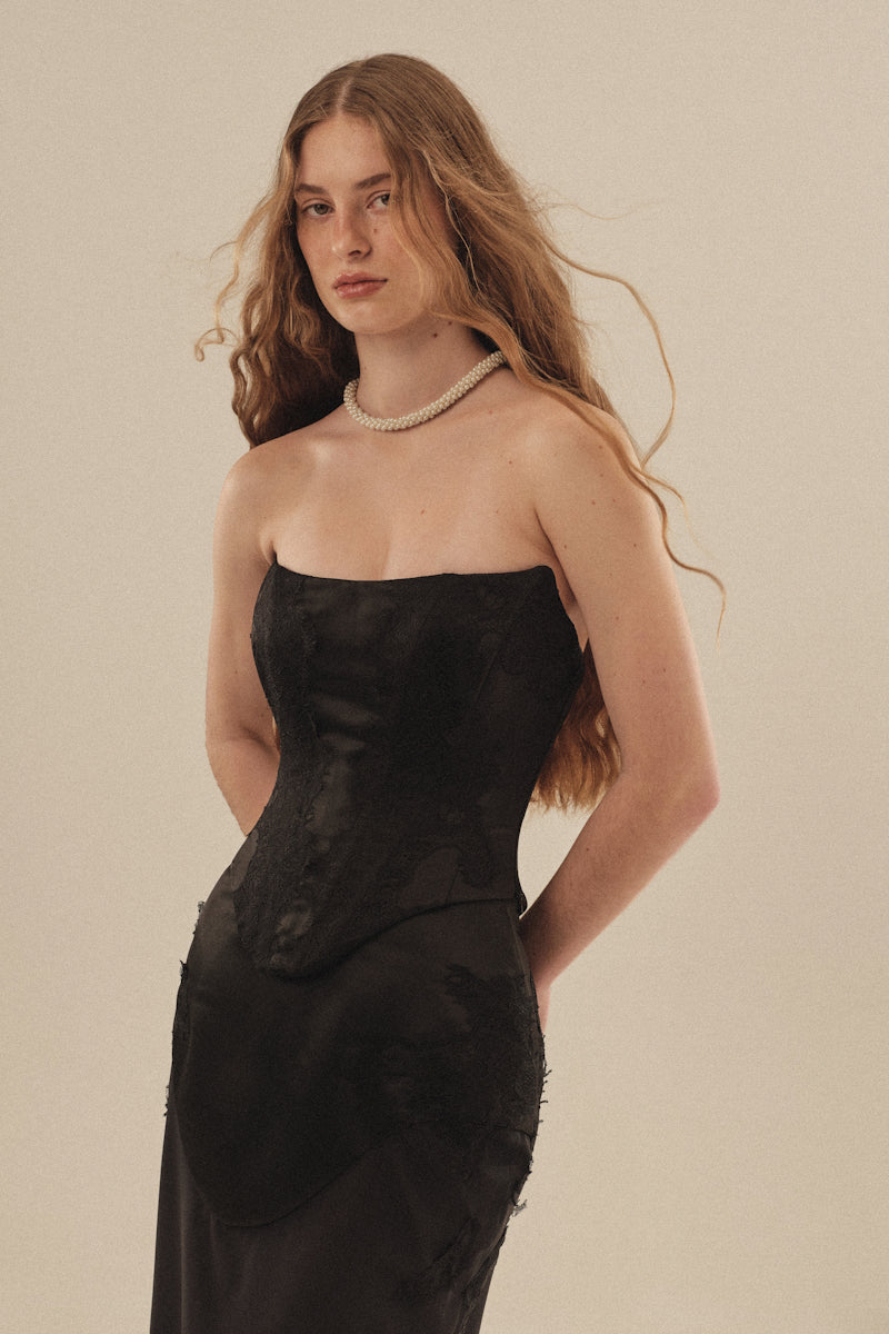 Monetre CULT MIA X Monetre Noir lace co-ord set with intricate lace details, stylish and elegant matching top and pants.