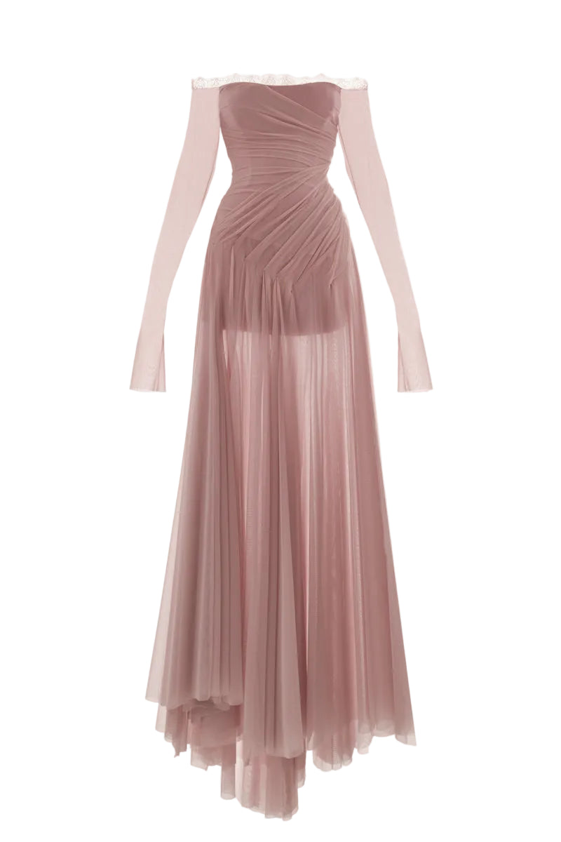 Elegant CULT MIA X MONETRE Céline gown in luxurious fabric, featuring a flowing silhouette and intricate detailing.