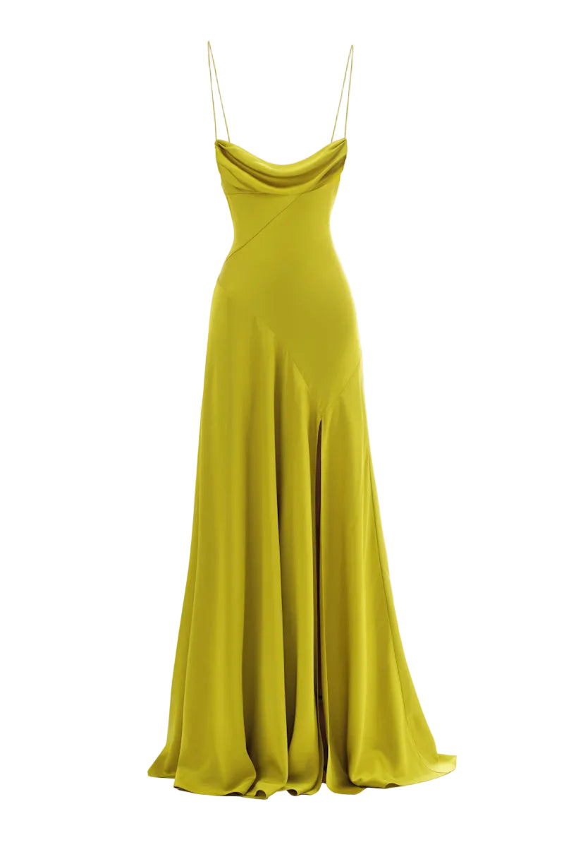 Elegant CULT MIA X MONETRE Viride gown by Monetre, featuring a flowing design and intricate fabric details.
