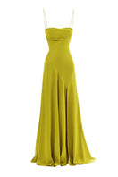 Monetre Cult Mia X Monetère Viride gown with flowing fabric and intricate design, shown in a vibrant green color.