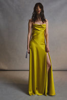 Elegant CULT MIA X Monetre Viride gown with intricate embroidery and flowing fabric, showcased on a model.
