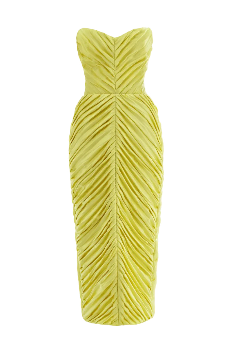 Monetre Cult Mia X Monetre Margot midi dress in soft fabric with a stylish, feminine silhouette and subtle pattern.