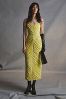 Monetre CULT Mia X Monetre Margot midi dress with floral pattern, sleeveless design, and fitted silhouette, front view.