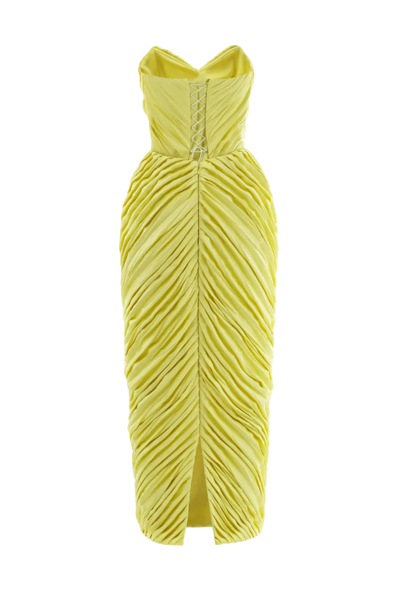 Monetre Cult Mia X Monetre Margot midi dress in floral print with long sleeves and fitted waist on a model.