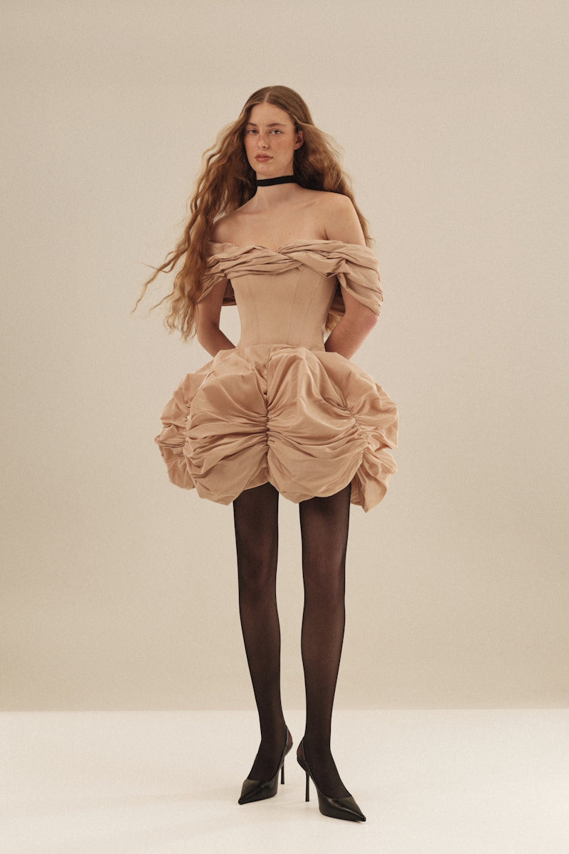 Monetre Cult Mia X Monetre floral mini dress with long sleeves and fitted silhouette, perfect for casual or semi-formal wear.