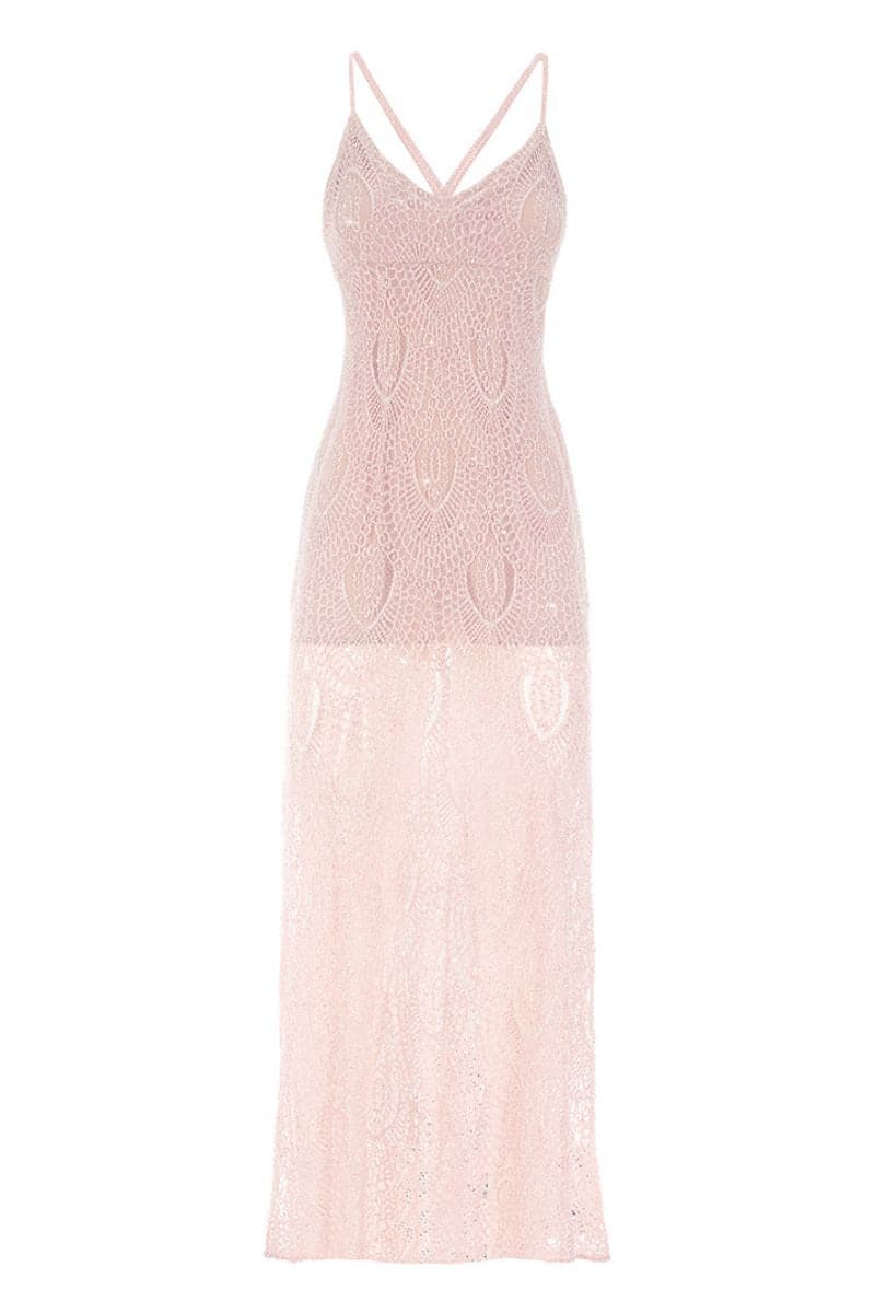 BABY PINK DELICATE LACE MAXI GOWN - CULT MIA