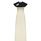 Black and ivory Montpellier gown by Jenny K Tran, featuring elegant fabric and a sophisticated design, perfect for formal occasions.