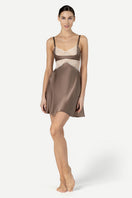 Silk chemise nightgown in mochaccino color featuring a cradle bust design by NK IMODE.