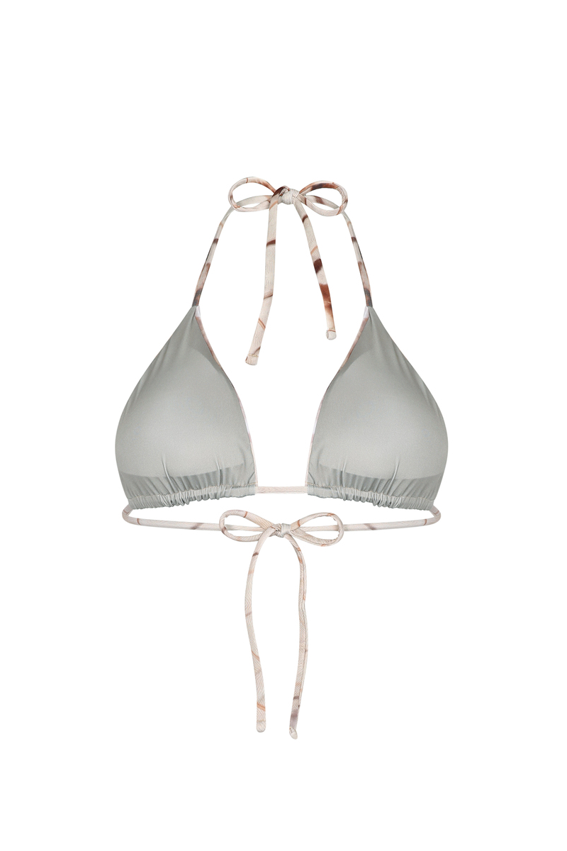 Nelblu Morpho bikini top in Café print with adjustable straps, back view showing vibrant pattern and supportive design.