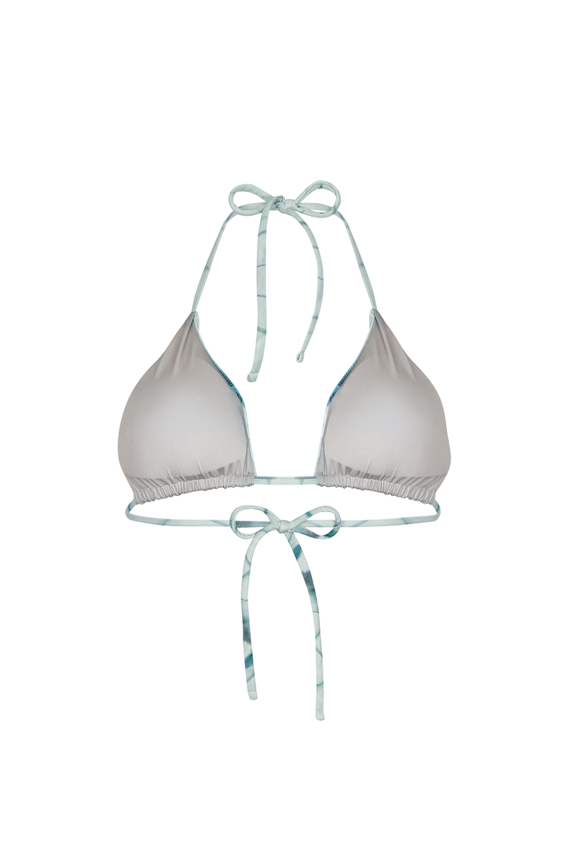 Nelblu Morpho bikini top in print sage with adjustable straps, front view showcasing vibrant pattern and supportive design.