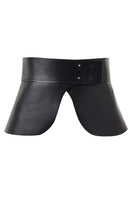Black leather belt with mountain wing design from MAZ Manuela Álvarez, featuring a sleek, stylish belt buckle and embossed logo.