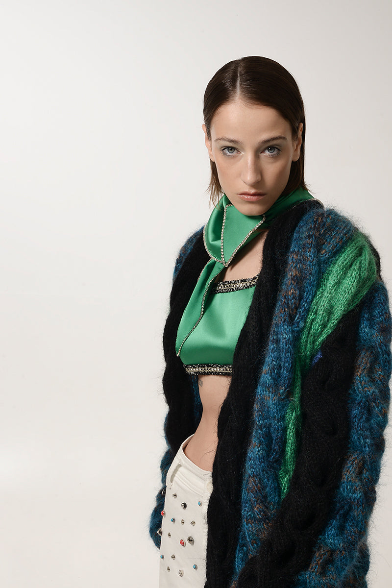 GREEN AND BLUE MOHAIR CARDIGAN - CULT MIA