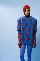 Lalo blue hearts wool cardigan featuring a cozy knit design and button closure, perfect for casual or layered outfits.