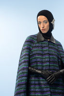 Lalo COOL BLUE wool cape coat displayed on a hanger, featuring a stylish and warm outerwear design with a classic collar.