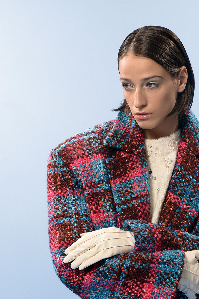 PINK AND BLUE CHECKED WOOL COAT - CULT MIA
