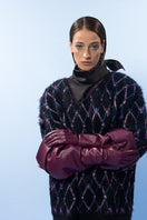Navy wool sweater with geometric patterns from Lalo, featuring a cozy, stylish design perfect for cold weather.