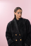 Lalo black and gold wool cardigan with long sleeves and open front, stylish and cozy for casual wear.