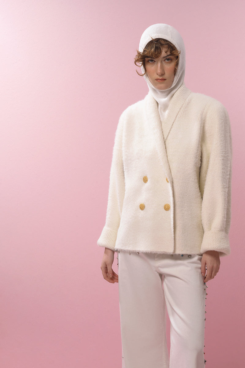 WHITE AND GOLD WOOL CARDIGAN - CULT MIA