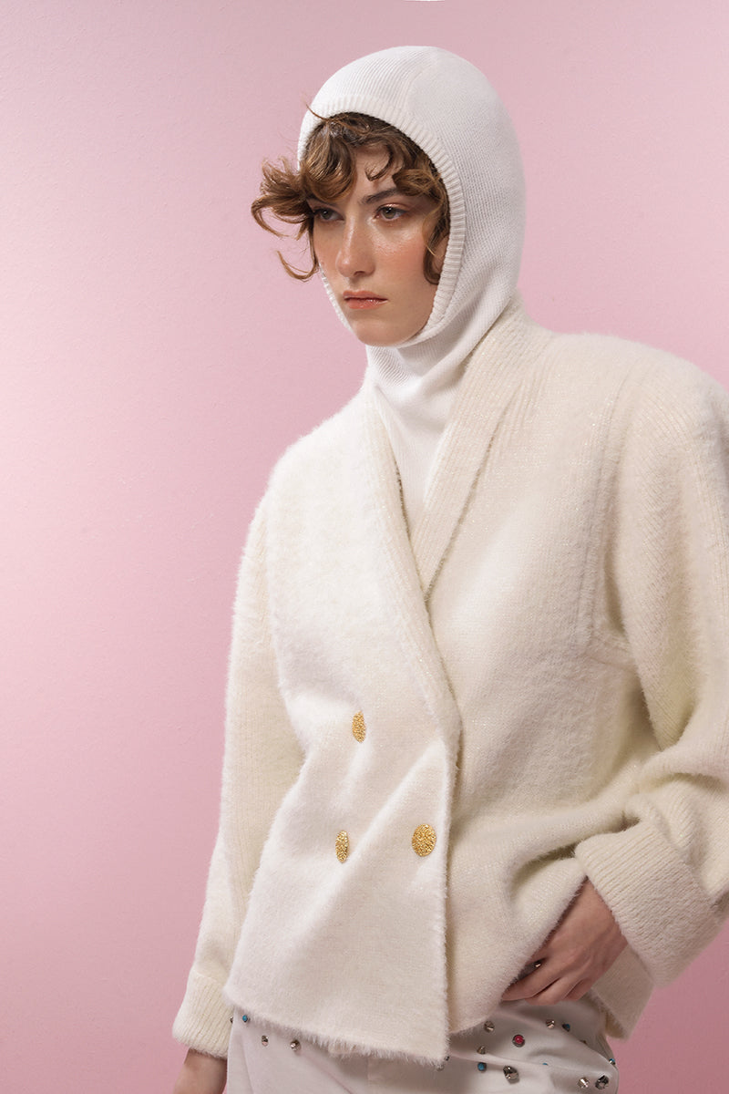 WHITE AND GOLD WOOL CARDIGAN - CULT MIA