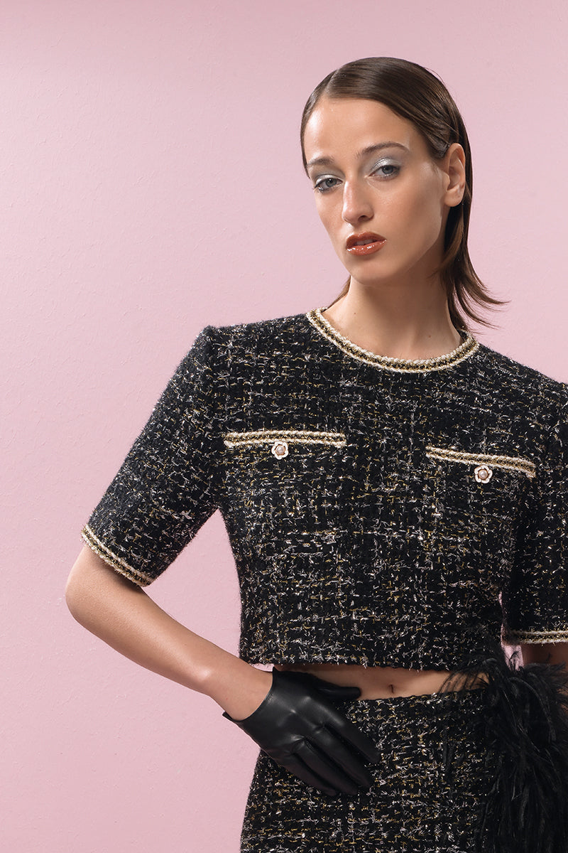 GOLD AND BLACK WOOL CROP TOP - CULT MIA