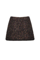 Lalo brown checkerered wool mini skirt with a fitted waist and short hem, stylish and perfect for casual or dressy outfits.