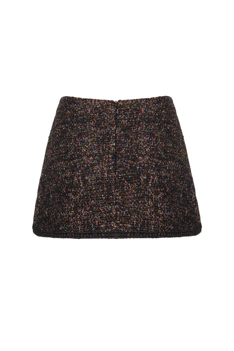 Lalo brown checkerered wool mini skirt with a fitted waist and short hem, stylish and perfect for casual or dressy outfits.