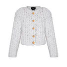Lalo white cable knit wool sweater cardigan with a cozy, textured knit pattern and button closure, perfect for cold weather.