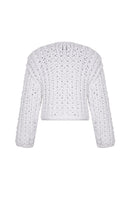 White cable knit wool sweater cardigan by Lalo, featuring a cozy textured knit and classic design.