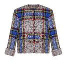 Lalo beige and blue checked wool jacket with classic collar and button closure, displayed on a hanger.