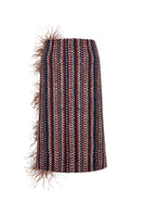 Lalo brown checked wool and feather midi skirt displayed on a model, showcasing the stylish and textured design.