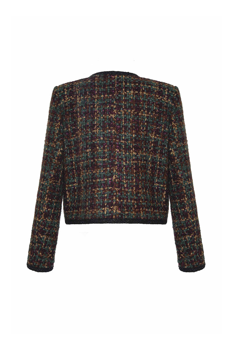 BROWN AND GOLD CHECKERED WOOL JACKET - CULT MIA