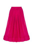 Fuchsia silk maxi skirt by Lalo, flowing length with smooth fabric, stylish and elegant for casual or formal wear.