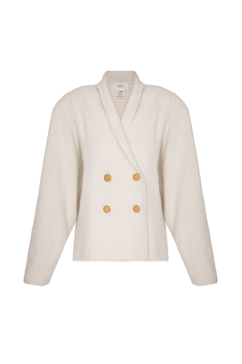 WHITE AND GOLD WOOL CARDIGAN - CULT MIA