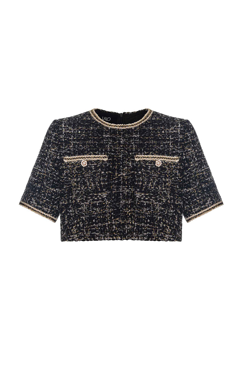 GOLD AND BLACK WOOL CROP TOP - CULT MIA