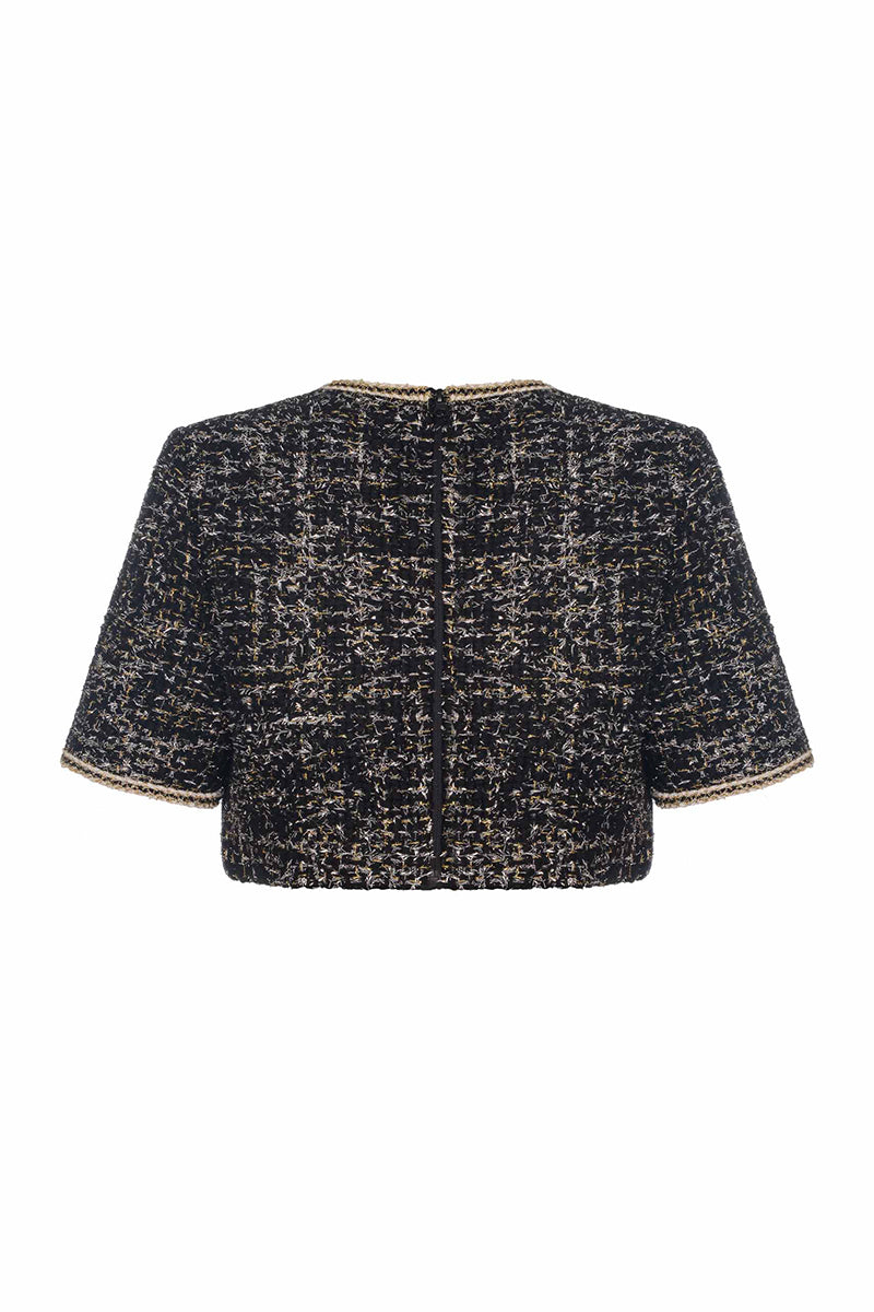 GOLD AND BLACK WOOL CROP TOP - CULT MIA