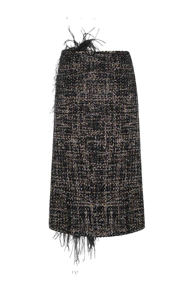 BLACK WOOL AND FEATHER SKIRT - CULT MIA