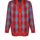 Lalo red and blue checked wool cardigan with button closure, cozy and stylish for cold weather.