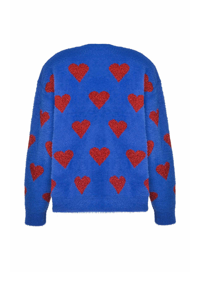 Lalo blue hearts wool sweater cardigan featuring a cozy knit design and button closure, perfect for casual wear.