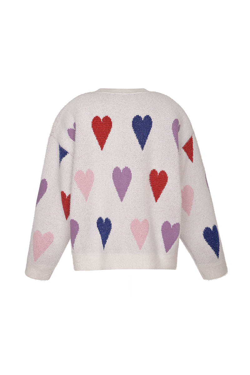 White Hearts Wool Sweater by Lalo, cozy knit sweater with a white heart pattern, perfect for casual wear.