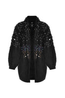 Lalo Midnight Dreams Mohair Cardigan showing a cozy, soft knit with a relaxed fit and classic design in dark, elegant color