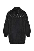 Lalo Midnight Dreams mohair cardigan with soft, luxurious knit texture and fitted style, displayed on a hanger.