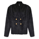 Lalo black and gold wool cardigan with intricate knit pattern, long sleeves, and a cozy, stylish fit.